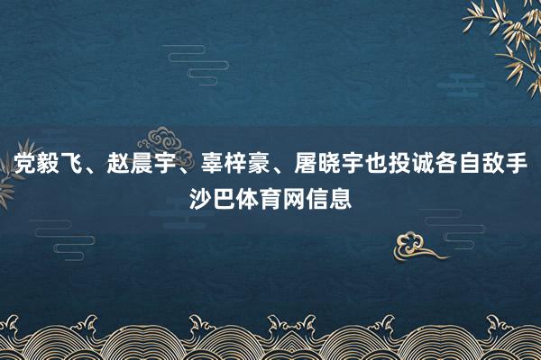 党毅飞、赵晨宇、辜梓豪、屠晓宇也投诚各自敌手沙巴体育网信息